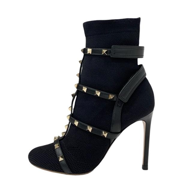 ヴァレンティノ VALENTINO ブーツ ショートブーツ 靴 シューズ ファブリック レザー ブラック 黒 ゴールド ソックスブーツ