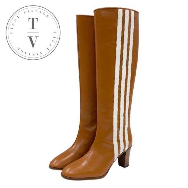 グッチ GUCCI ブーツ ロングブーツ 靴 シューズ レザー ブラウン ホワイト アディダス サイドライン