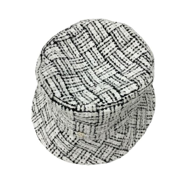 シャネル CHANEL 帽子 ホワイト ブラック ココマーク ツイード スパンコール バケットハット_2