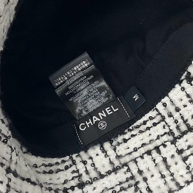 シャネル CHANEL 帽子 ホワイト ブラック ココマーク ツイード スパンコール バケットハット_4