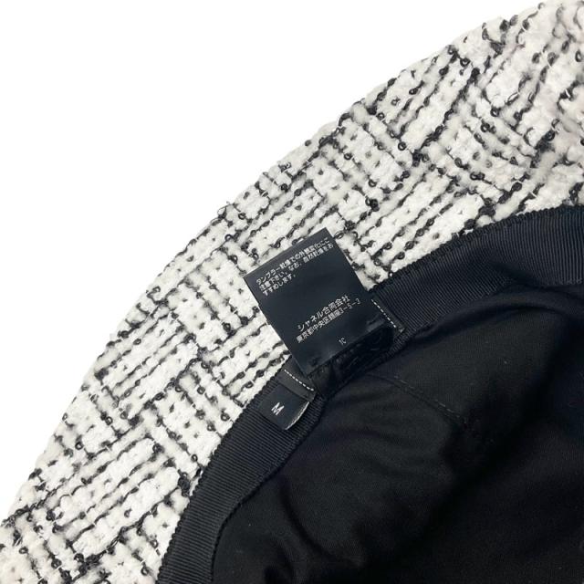 シャネル CHANEL 帽子 ホワイト ブラック ココマーク ツイード スパンコール バケットハット_5