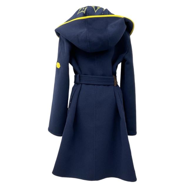ルイヴィトン LOUIS VUITTON アウター ネイビー イエロー モノグラム ベルテッド ダブルフェイス フーデッド ラップコート_2