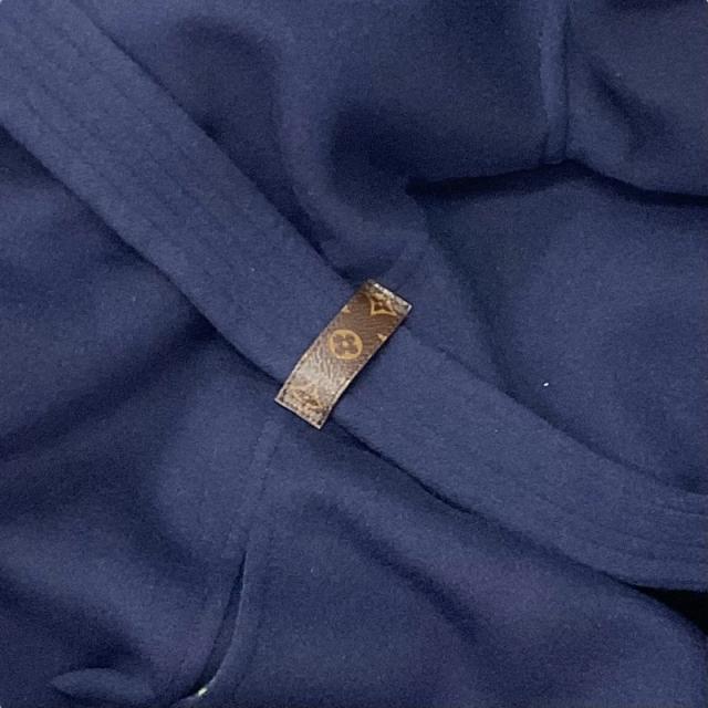 ルイヴィトン LOUIS VUITTON アウター ネイビー イエロー モノグラム ベルテッド ダブルフェイス フーデッド ラップコート_4