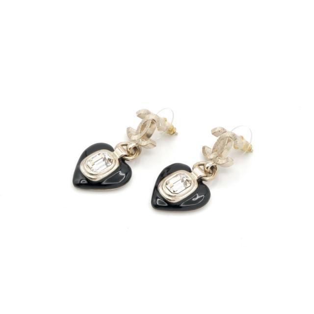 シャネル CHANEL ピアス イヤリング ゴールド ブラック ハート ビジュー ココマーク_1
