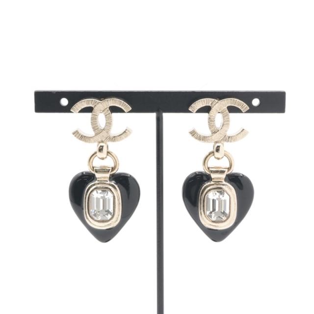 シャネル CHANEL ピアス イヤリング ゴールド ブラック ハート ビジュー ココマーク_5