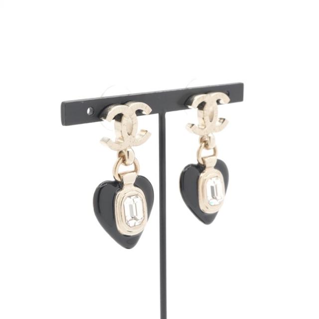 シャネル CHANEL ピアス イヤリング ゴールド ブラック ハート ビジュー ココマーク_6
