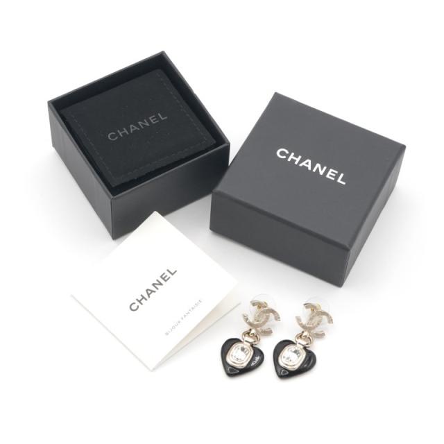 シャネル CHANEL ピアス イヤリング ゴールド ブラック ハート ビジュー ココマーク_8