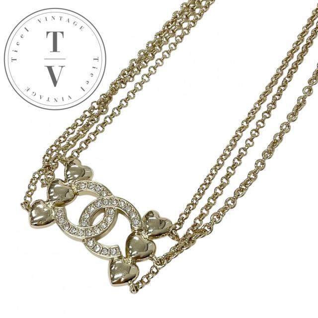 シャネル CHANEL ネックレス ペンダント チョーカー ゴールド ココマーク ハート ラインストーンの通販は 55,055円