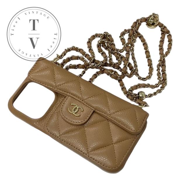 シャネル CHANEL 携帯・スマホアクセサリー ベージュ ゴールド ココマーク マトラッセ iPhone14pro iPhoneケース スマホケースの通販は 65,945円