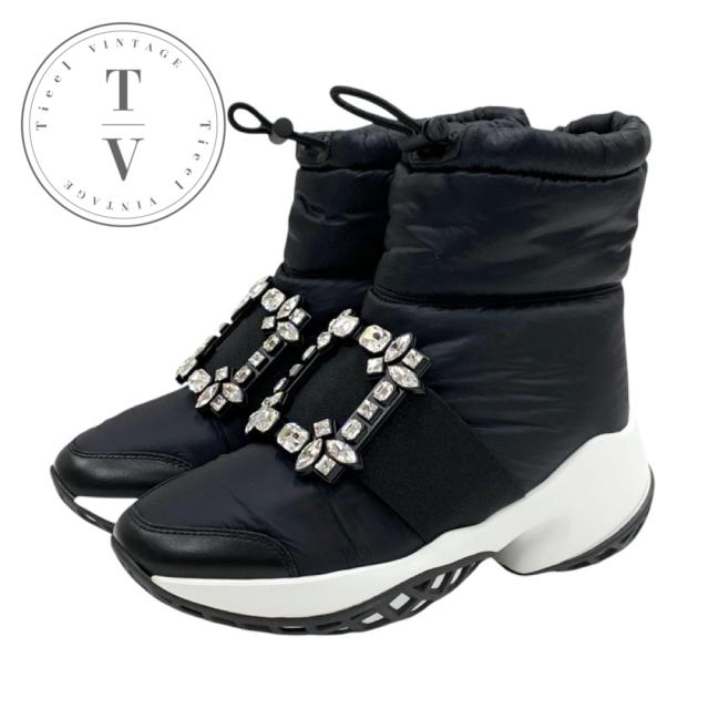 ロジェヴィヴィエ Roger Vivier ブーツ ショートブーツ 靴 シューズ ナイロン ブラック 黒 未使用 ストラスバックル ビジュー
