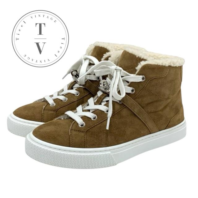 エルメス HERMES デイドリーム スニーカー 靴 シューズ スエード ムートン ブラウン シルバー ハイカットスニーカー ケリー金具