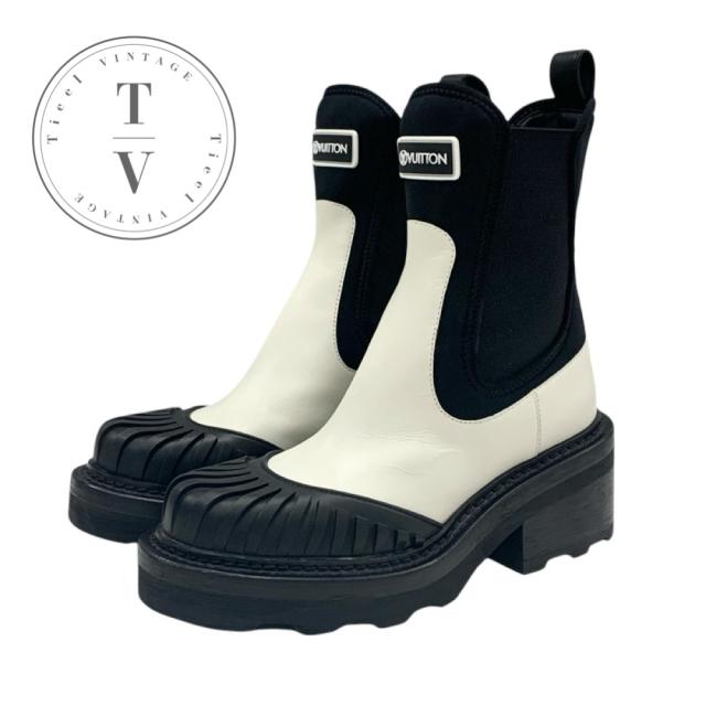 ルイヴィトン LOUIS VUITTON ボブールライン ブーツ ショートブーツ 靴 シューズ レザー ファブリック ホワイト ブラック