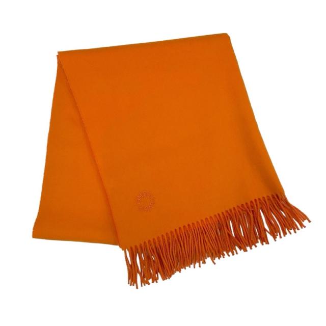 エルメス HERMES ダブルフェイス マフラー カシミヤ オレンジ ロゴ