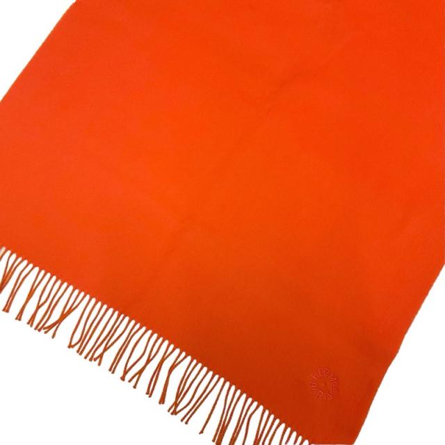 エルメス HERMES ダブルフェイス マフラー カシミヤ オレンジ ロゴ ストール_2