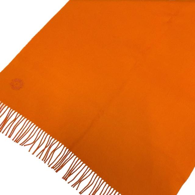 エルメス HERMES ダブルフェイス マフラー カシミヤ オレンジ ロゴ