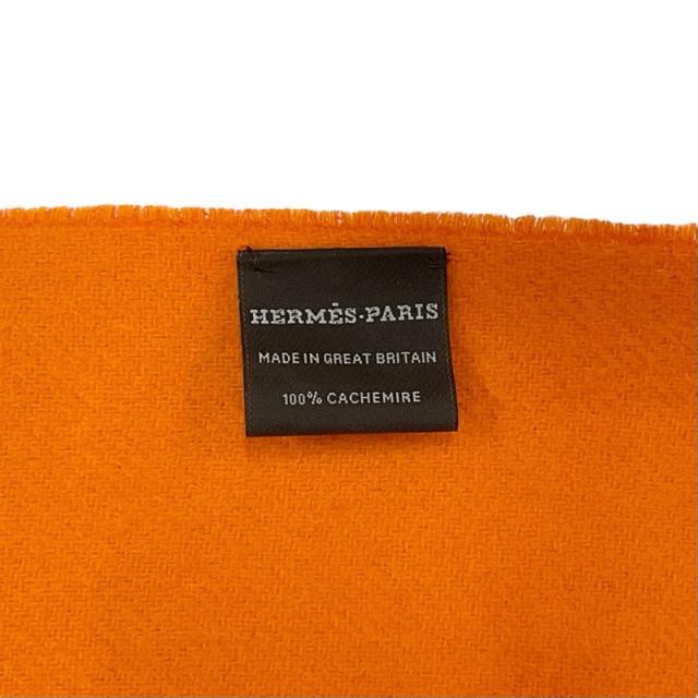 エルメス HERMES ダブルフェイス マフラー カシミヤ オレンジ ロゴ