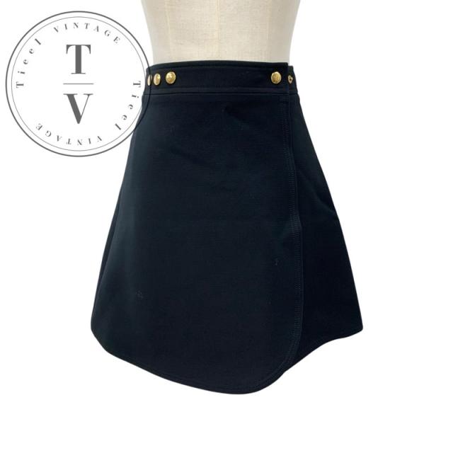 ルイヴィトン LOUIS VUITTON ボトムス ウール ブラック ゴールド 未使用 ラップスカート ミニスカート