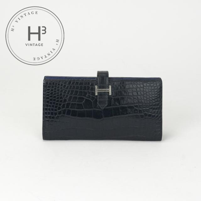 エルメス HERMES ベアンスフレ ベアン スフレ 財布 長財布 ロングウォレット アリゲーター ブルーマリン ネイビー 紺 シルバー金具の通販は
