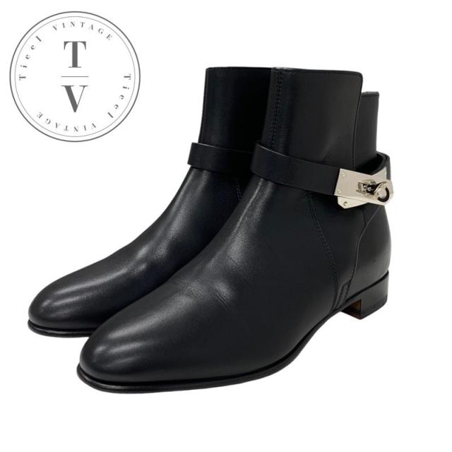 エルメス HERMES ネオ ブーツ ショートブーツ 靴 シューズ レザー ブラック 黒 シルバー ケリー金具