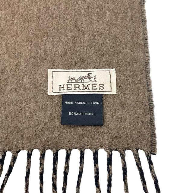 エルメス HERMES マフラー カシミヤ ネイビー ブラウン ロゴ ダブルフェイス ストール_5
