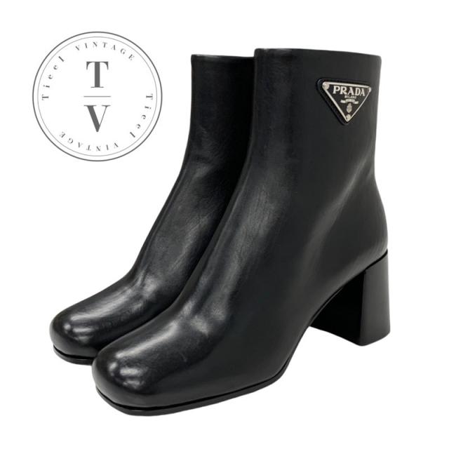 PRADA 黒 レザー ショートブーツ プラダ PRADA ブーツ ショートブーツ
