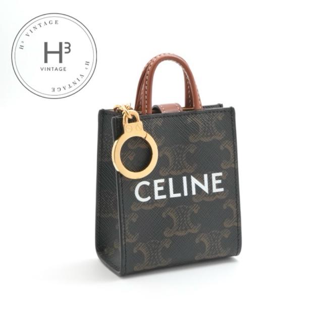セリーヌ CELINE チャーム ブラウン ゴールド トリオンフキャンバス ロゴ マイクロ バーティカル カバ
