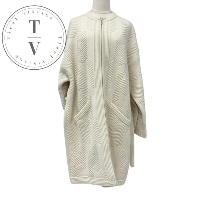 エルメス HERMES アウター ウール オフホワイト ナデージュ ニット コート