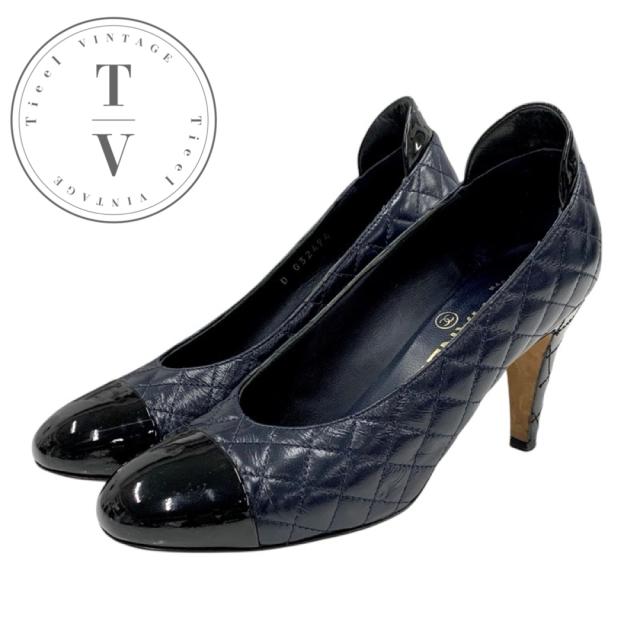 シャネル CHANEL パンプス 靴 シューズ レザー ファブリック ブラック