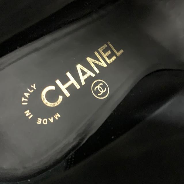 シャネル CHANEL ブーツ ショートブーツ 靴 シューズ レザー ファブリック ブラック 黒 ココマーク パール_6