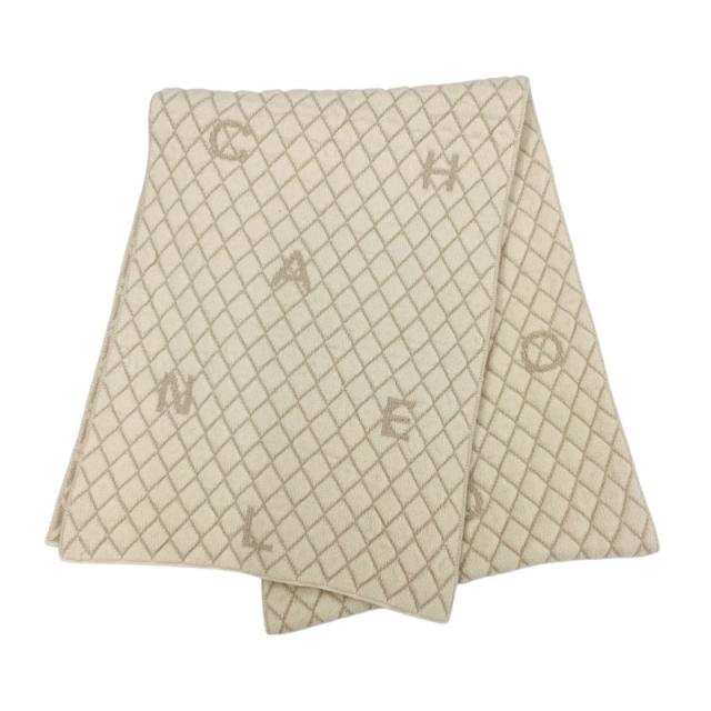 CHANEL ベージュ ロゴ入り マフラー シャネル CHANEL マフラー ベージュ ゴールド ココマーク ロゴ