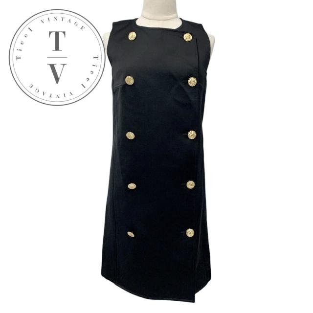 ルイヴィトン LOUIS VUITTON ワンピース ブラック ゴールド ダブルブレステッドサテンドレス ボタン ノースリーブ