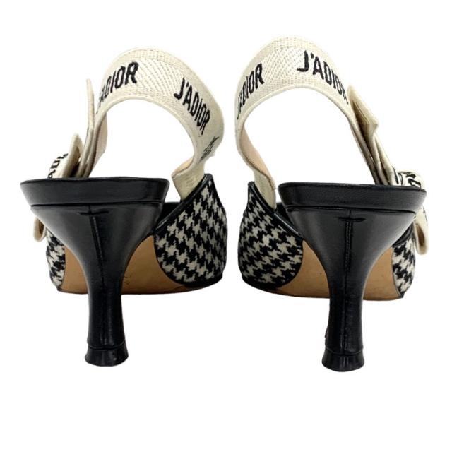 クリスチャンディオール CHRISTIAN DIOR JADIOR パンプス 靴 シューズ ウール レザー ブラック ホワイト 千鳥格子 ロゴ スリングバック
