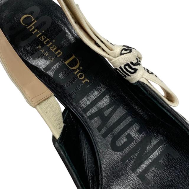 クリスチャンディオール CHRISTIAN DIOR JADIOR パンプス 靴 シューズ ウール レザー ブラック ホワイト 千鳥格子 ロゴ スリングバック