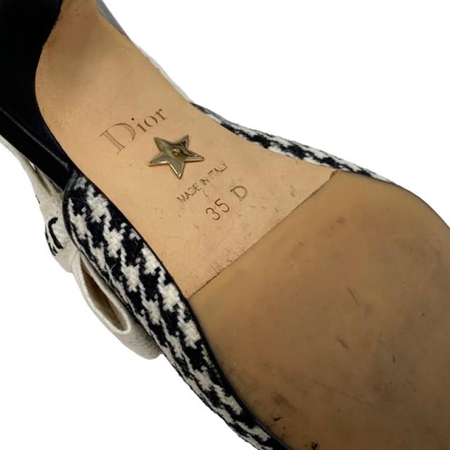 クリスチャンディオール CHRISTIAN DIOR JADIOR パンプス 靴 シューズ ウール レザー ブラック ホワイト 千鳥格子 ロゴ スリングバック