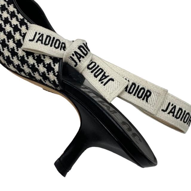 クリスチャンディオール CHRISTIAN DIOR JADIOR パンプス 靴 シューズ ウール レザー ブラック ホワイト 千鳥格子 ロゴ スリングバック
