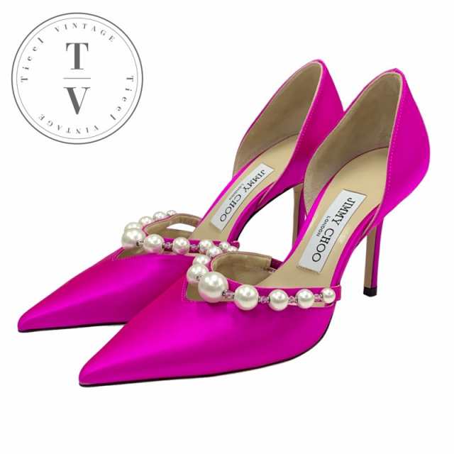 Jimmy Choo 紫 リボン付きハイヒールミュール LOVE 85 | グラデーションクリスタル付き Ballet Pink メッシュ