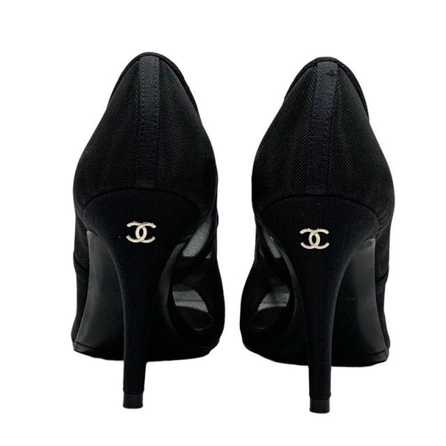 シャネル CHANEL パンプス 靴 シューズ メッシュ ファブリック ブラック 黒 ゴールド ココマーク カメリア パーティーシューズ_4