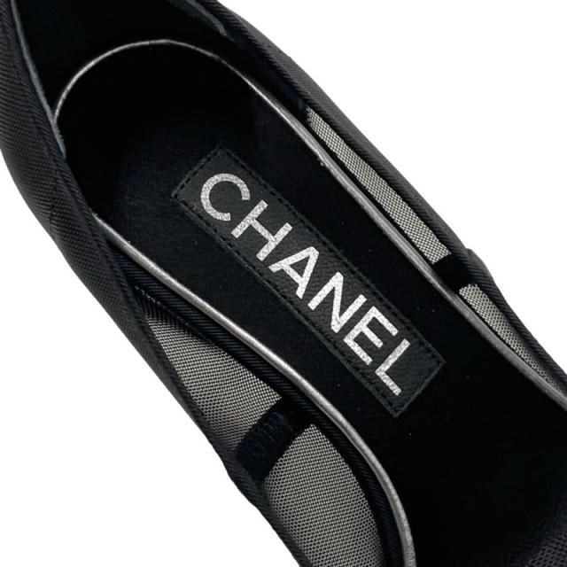 シャネル CHANEL パンプス 靴 シューズ メッシュ ファブリック ブラック 黒 ゴールド ココマーク カメリア パーティーシューズ_6