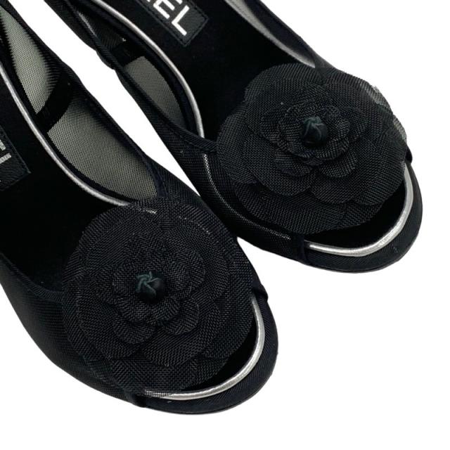 シャネル CHANEL パンプス 靴 シューズ メッシュ ファブリック ブラック 黒 ゴールド ココマーク カメリア パーティーシューズ_8