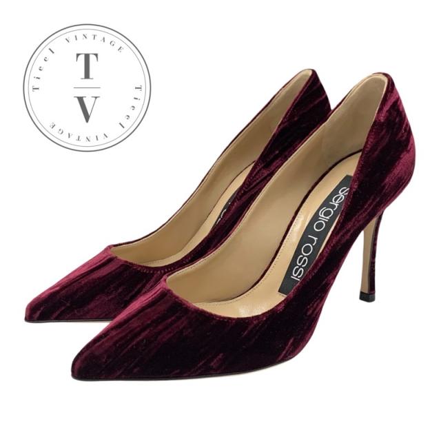セルジオロッシ sergio rossi パンプス 靴 シューズ ベルベット ワインレッド 未使用 ベロア
