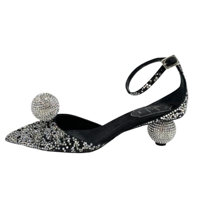 ロジェヴィヴィエ Roger Vivier パンプス 靴 シューズ サテン シルバー ストラップ ミラーボール ラインストーン_2