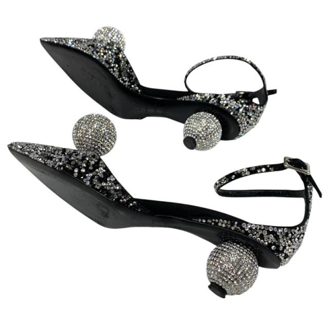 ロジェヴィヴィエ Roger Vivier パンプス 靴 シューズ サテン シルバー ストラップ ミラーボール ラインストーン_5
