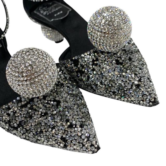 ロジェヴィヴィエ Roger Vivier パンプス 靴 シューズ サテン シルバー ストラップ ミラーボール ラインストーン_8