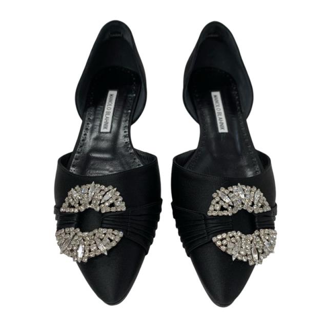 マノロブラニク MANOLO BLAHNIK フラットシューズ 靴 シューズ サテン ブラック 黒 フラットパンプス ビジュー スワロフスキー マノロブラニク MANOLO BLAHNIK フラットシューズ 靴 シューズ サテン