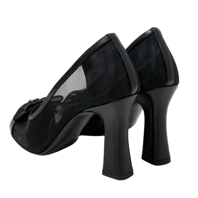 シャネル CHANEL パンプス 靴 シューズ メッシュ レザー ブラック 黒 ココマーク リボン シャネル CHANEL パンプス 靴 シューズ メッシュ レザー ブラック 黒