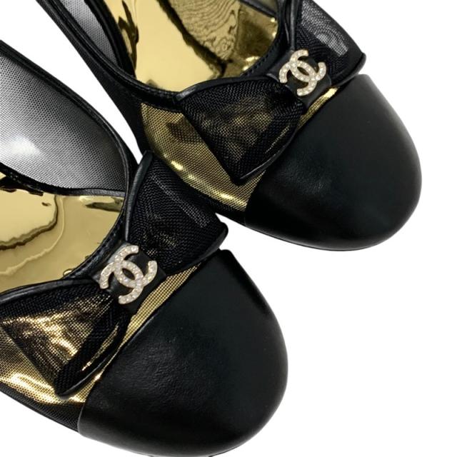 シャネル CHANEL パンプス 靴 シューズ メッシュ レザー ブラック 黒