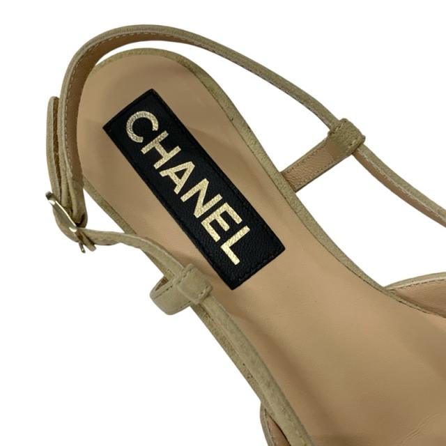 シャネル CHANEL パンプス 靴 シューズ スエード ベージュ ブラック ココマーク スリングバック_6