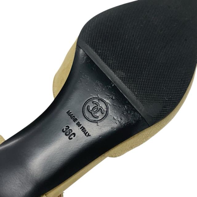 シャネル CHANEL パンプス 靴 シューズ スエード ベージュ ブラック ココマーク スリングバック_7