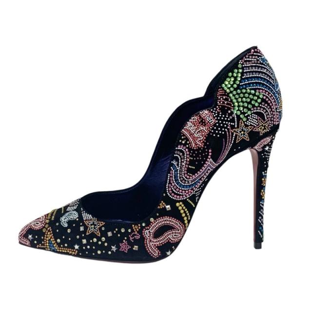 クリスチャンルブタン Christian Louboutin HOT CHICK STARLIGHT パンプス 靴 シューズ スエード ブラック マルチカラー 未使用 ラインストーン_2