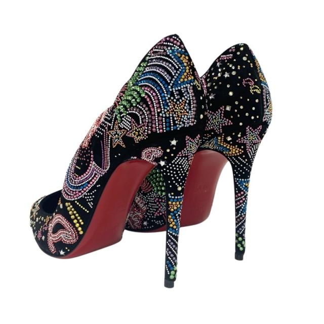 クリスチャンルブタン Christian Louboutin HOT CHICK STARLIGHT パンプス 靴 シューズ スエード ブラック マルチカラー 未使用 ラインストーン_3